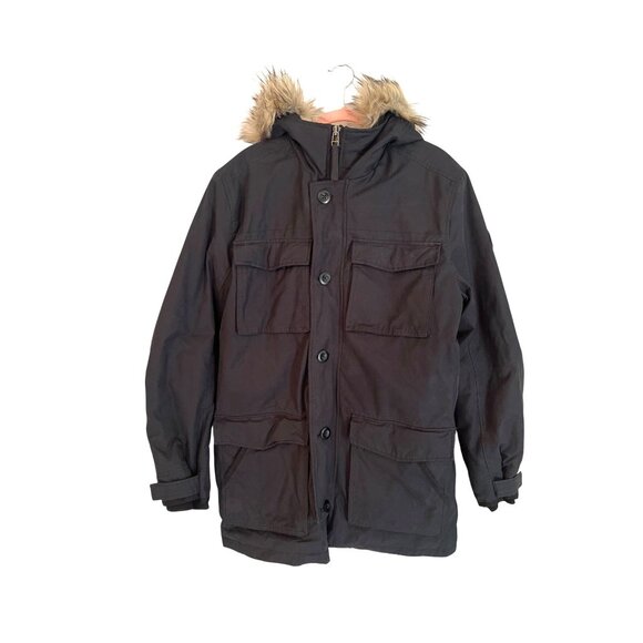 American Eagle Navy Blue Faux Fur Men's Parka Large Tall Outdoor Winter Snow